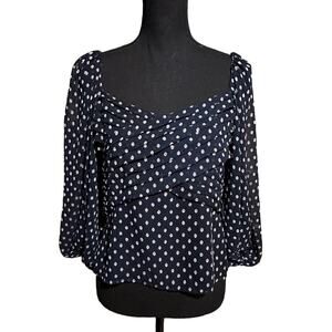 Express Navy Blue with White Polka Dot Blouse Top Women's S Small